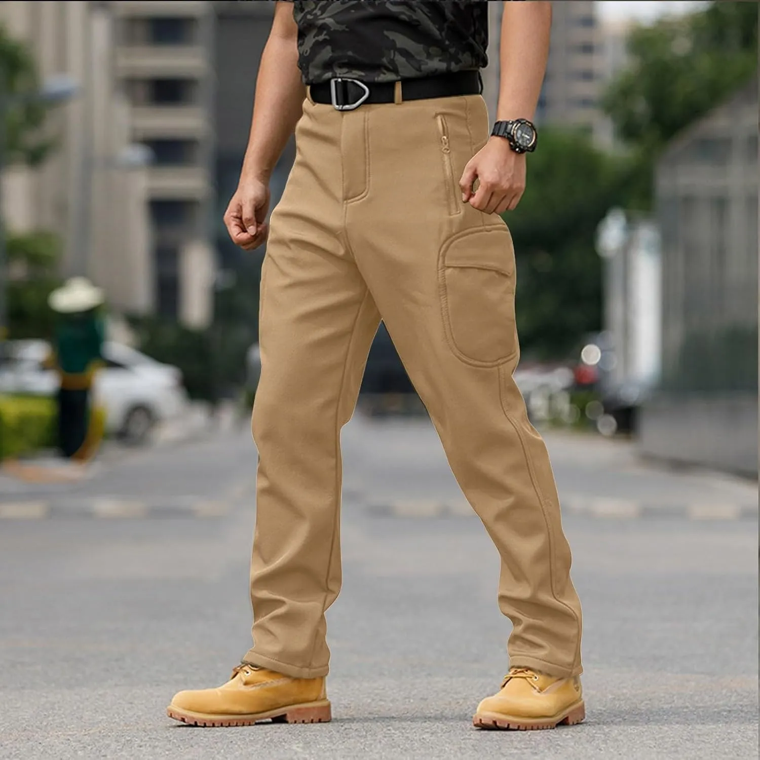 Tactical Pants for Men Waterproof Hiking Fleece Lined Pants with Multi Pockets Outdoor Flex Camo Cargo Pants