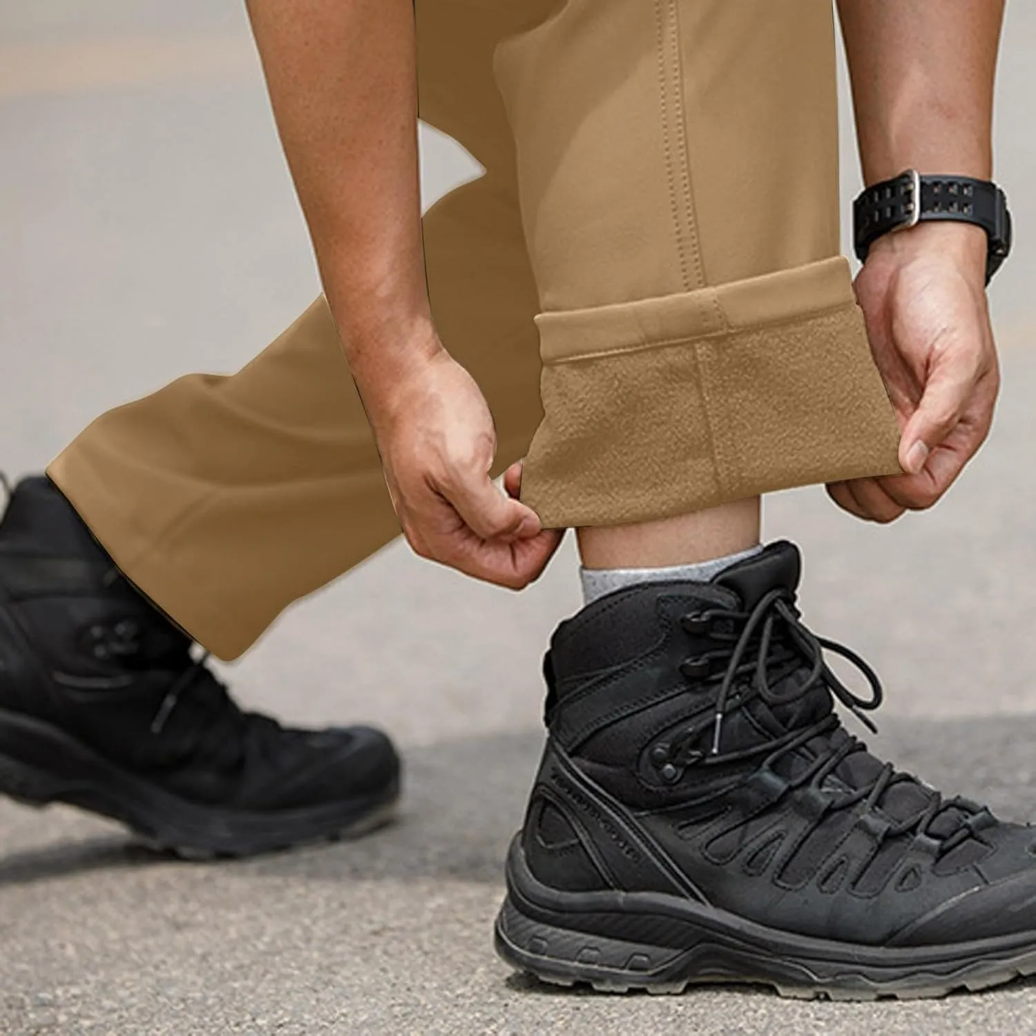 Tactical Pants for Men Waterproof Hiking Fleece Lined Pants with Multi Pockets Outdoor Flex Camo Cargo Pants