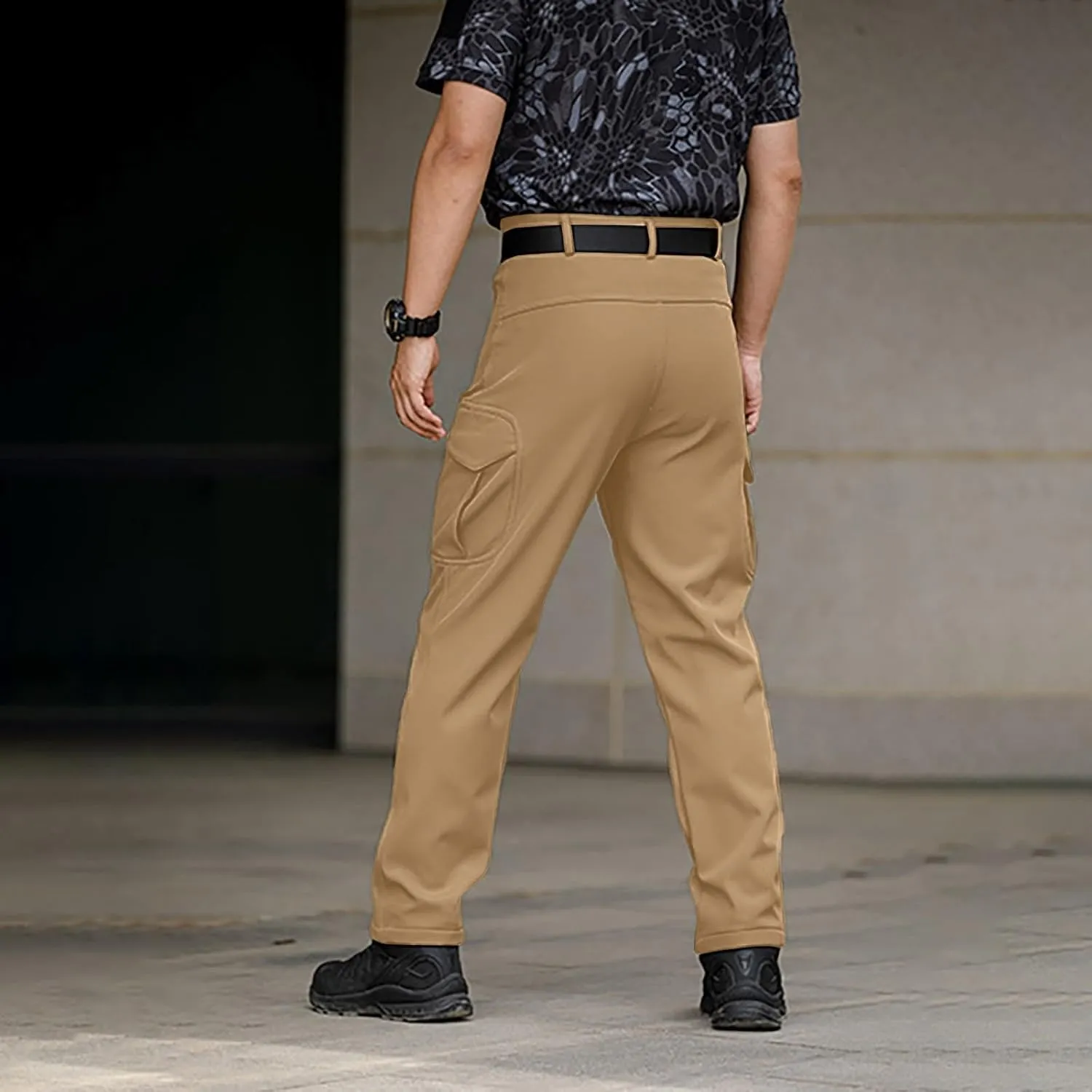 Tactical Pants for Men Waterproof Hiking Fleece Lined Pants with Multi Pockets Outdoor Flex Camo Cargo Pants