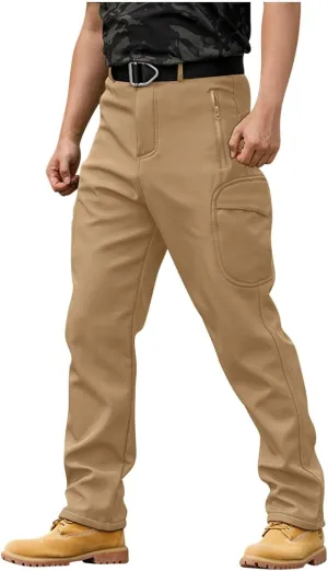 Tactical Pants for Men Waterproof Hiking Fleece Lined Pants with Multi Pockets Outdoor Flex Camo Cargo Pants