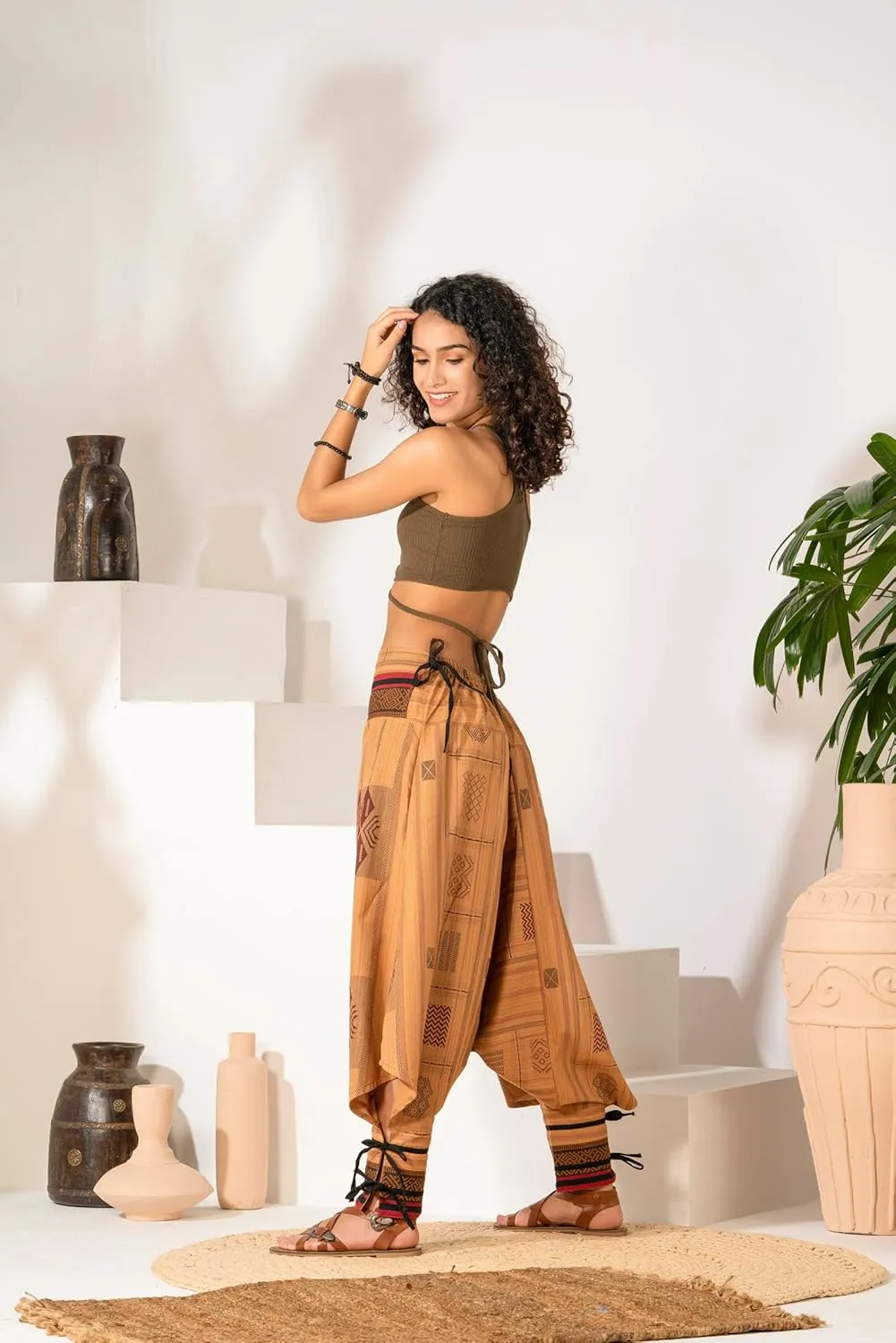 The Veshti Company Women's Printed Summer Harem Pants, Cotton Boho Hippie Casusal Oversized Palazzo Joggers for Women