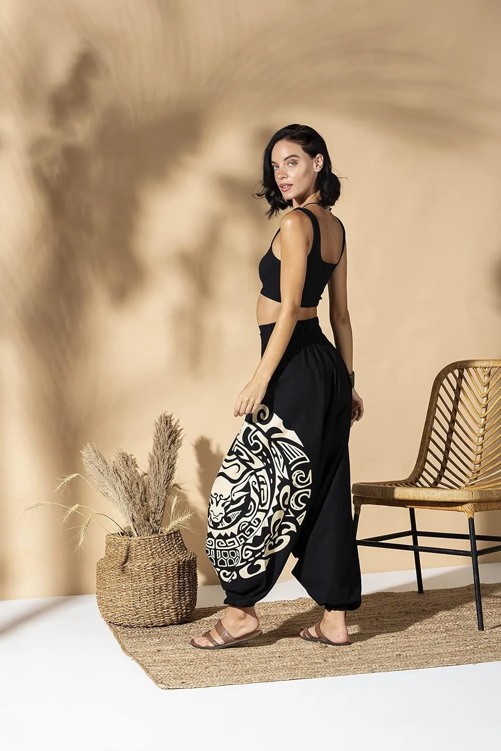 The Veshti Company Women's Printed Summer Harem Pants, Cotton Boho Hippie Casusal Oversized Palazzo Pant for Women