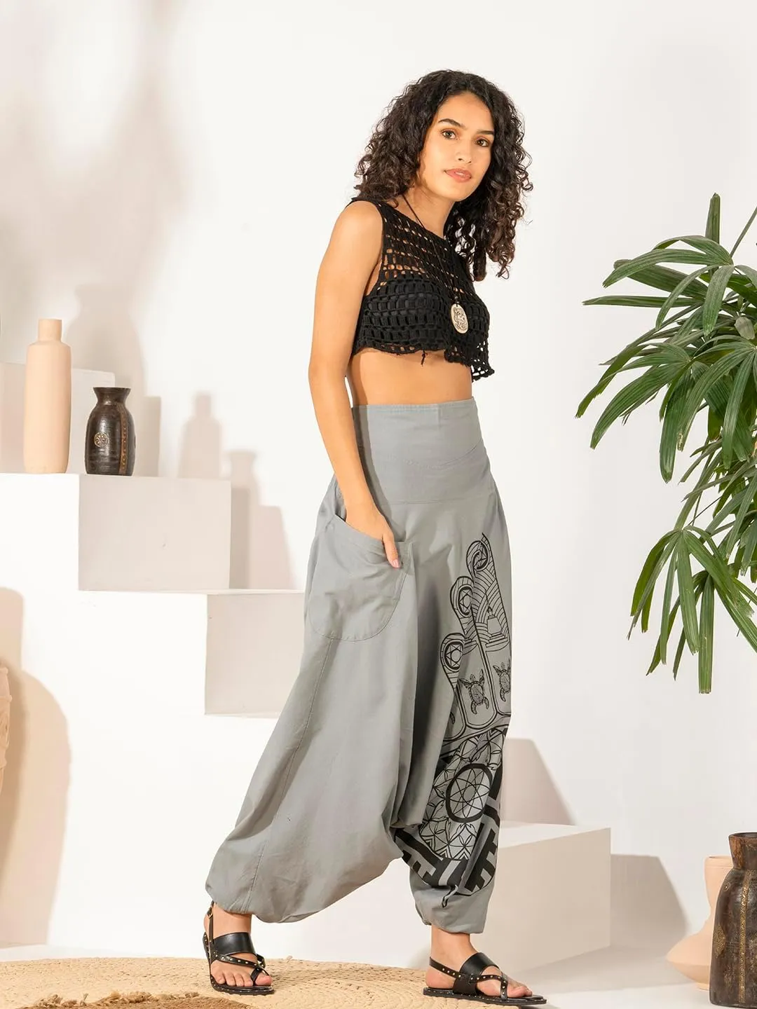 The Veshti Company Women's Printed Summer Harem Pants, Cotton Boho Hippie Casusal Oversized Palazzo Pant for Women