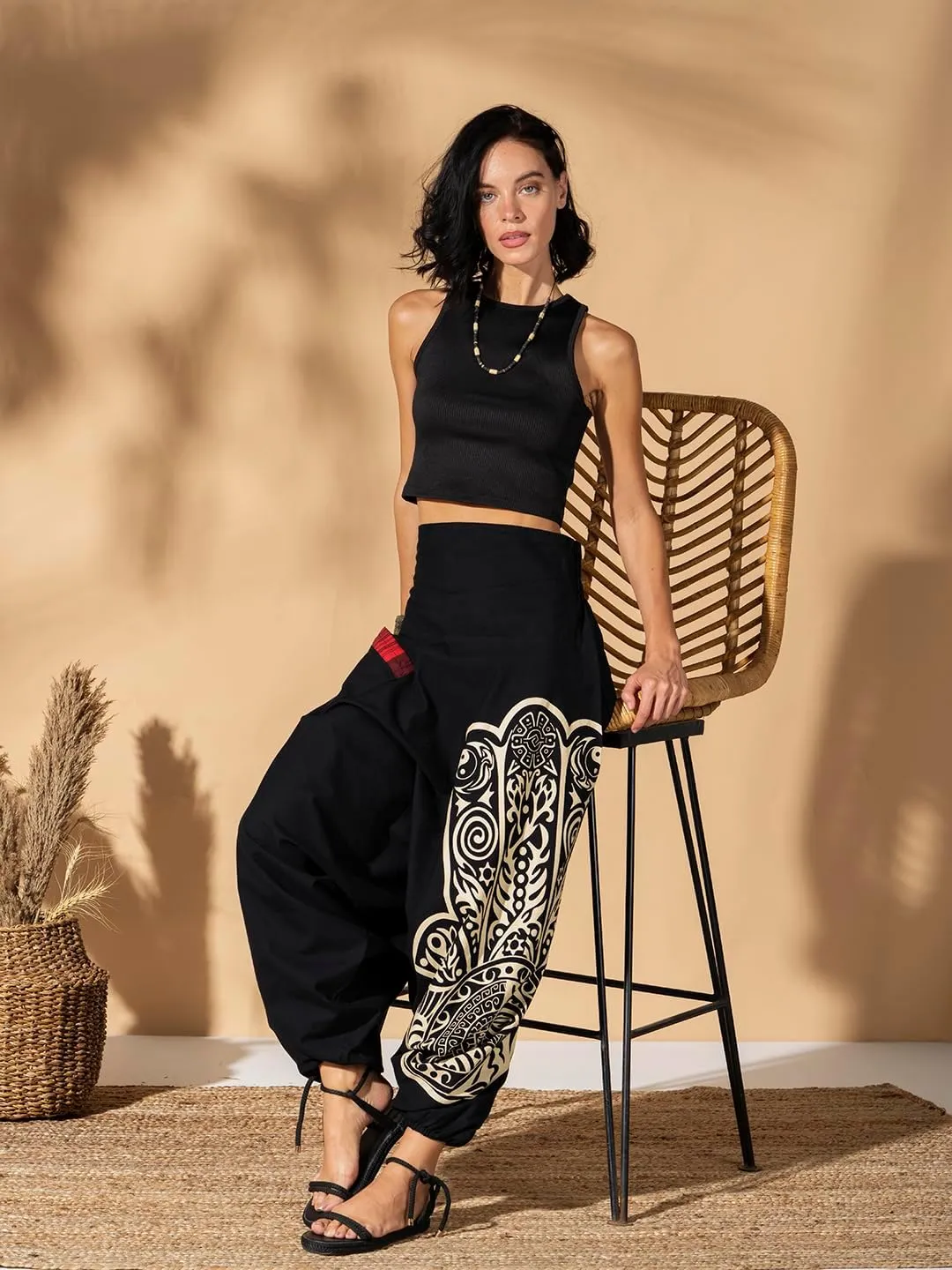 The Veshti Company Women's Printed Summer Harem Pants, Cotton Boho Hippie Casusal Oversized Palazzo Pant for Women