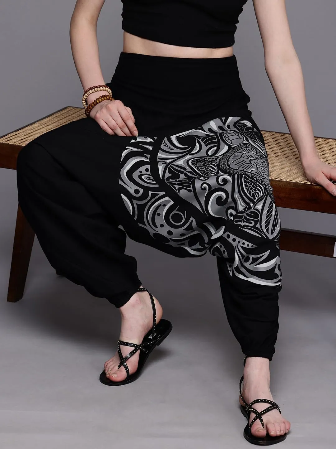 The Veshti Company Women's Printed Summer Harem Pants, Cotton Boho Hippie Casusal Oversized Palazzo Pant for Women