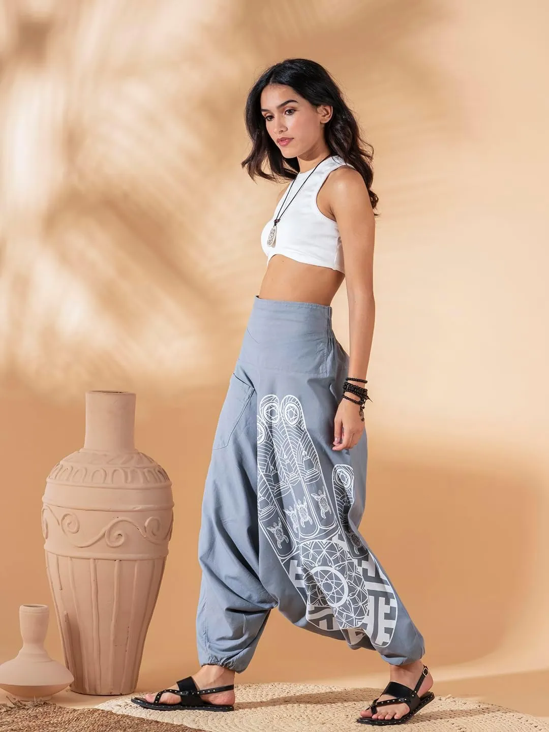 The Veshti Company Women's Printed Summer Harem Pants, Cotton Boho Hippie Casusal Oversized Palazzo Pant for Women