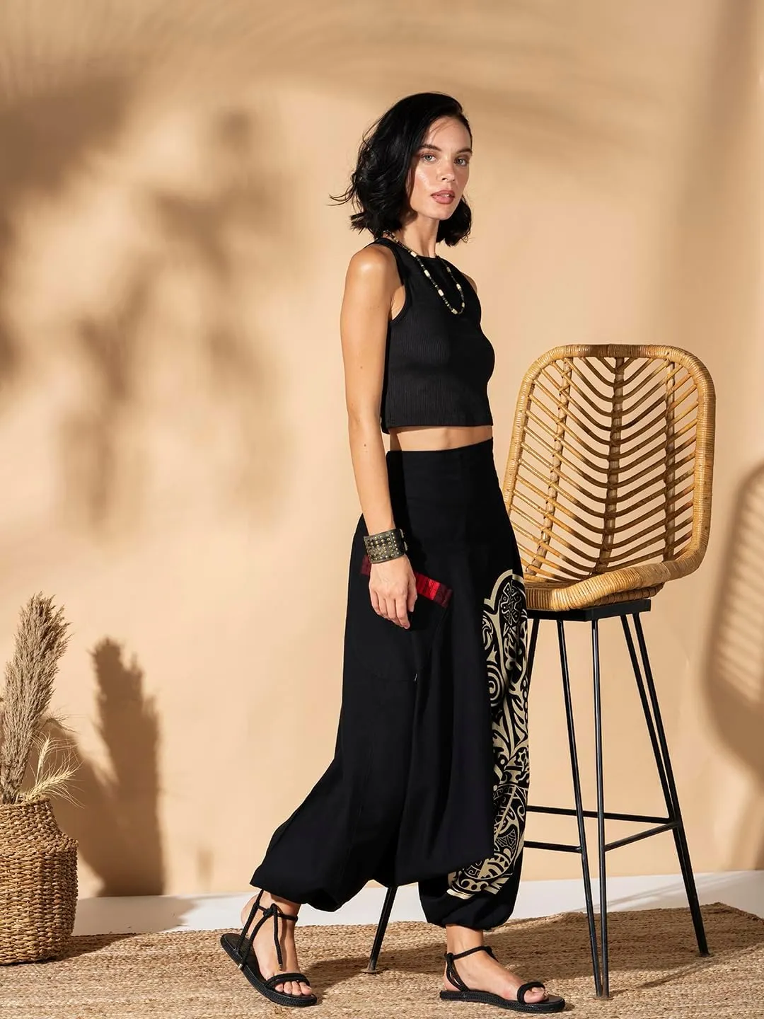 The Veshti Company Women's Printed Summer Harem Pants, Cotton Boho Hippie Casusal Oversized Palazzo Pant for Women