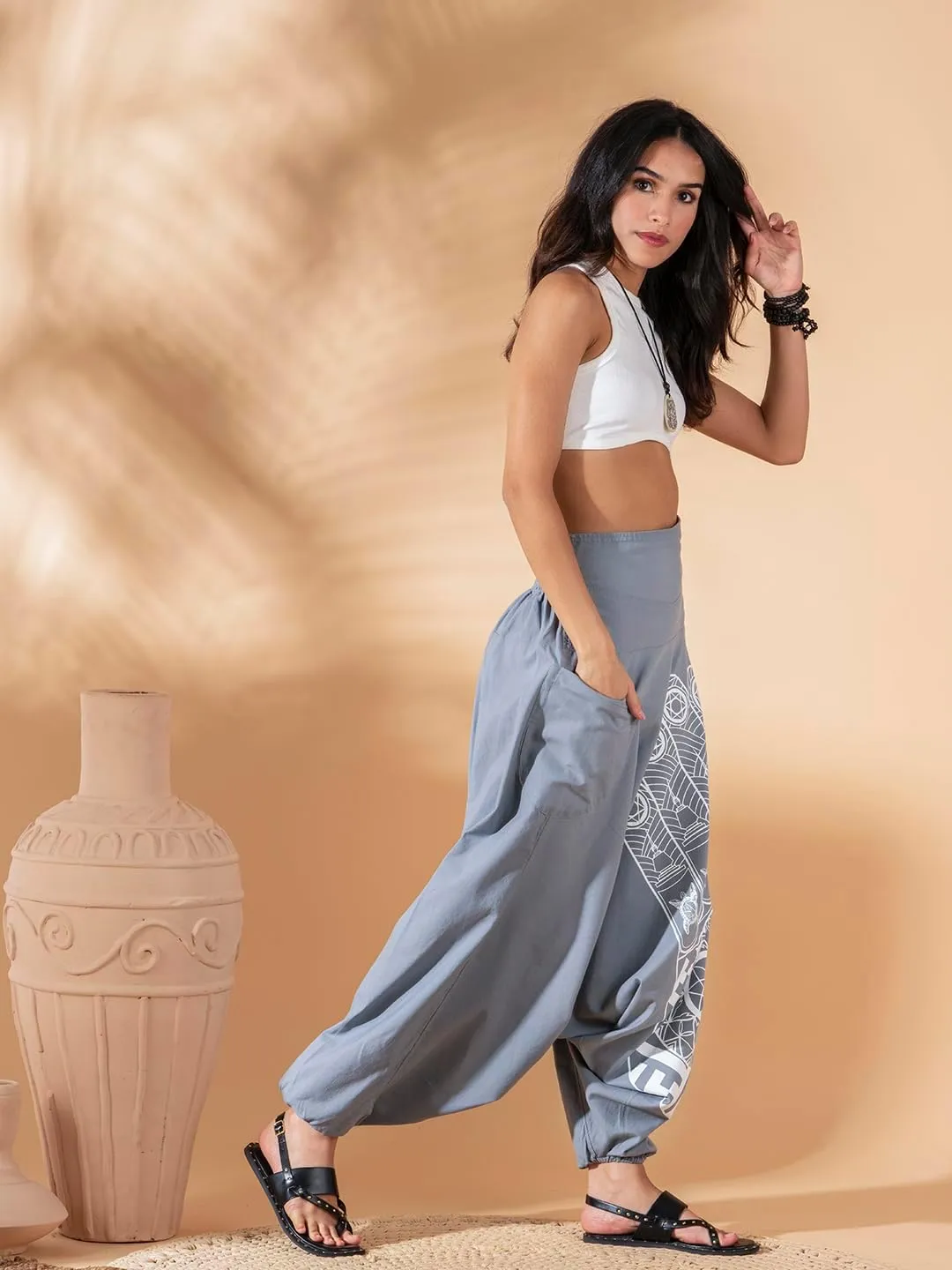 The Veshti Company Women's Printed Summer Harem Pants, Cotton Boho Hippie Casusal Oversized Palazzo Pant for Women