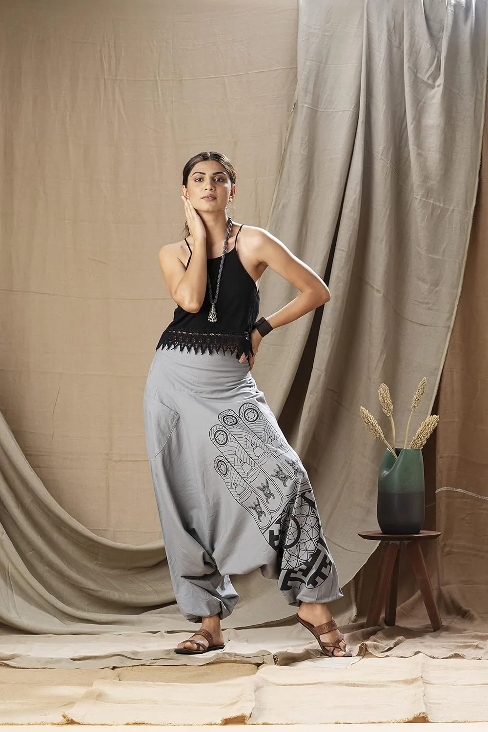 The Veshti Company Women's Printed Summer Harem Pants, Cotton Boho Hippie Casusal Oversized Palazzo Pant for Women