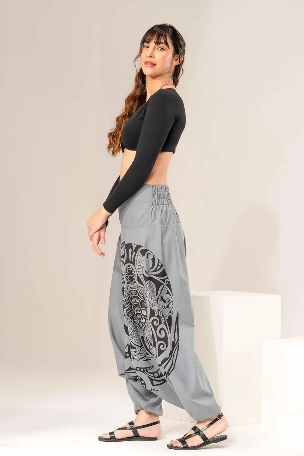The Veshti Company Women's Printed Summer Harem Pants, Cotton Boho Hippie Casusal Oversized Palazzo Pant for Women
