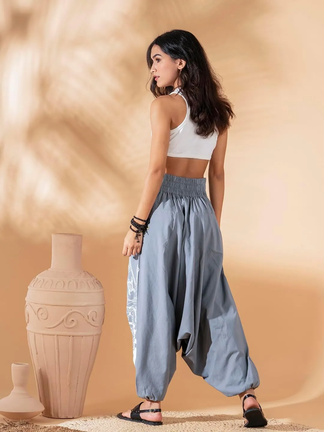 The Veshti Company Women's Printed Summer Harem Pants, Cotton Boho Hippie Casusal Oversized Palazzo Pant for Women