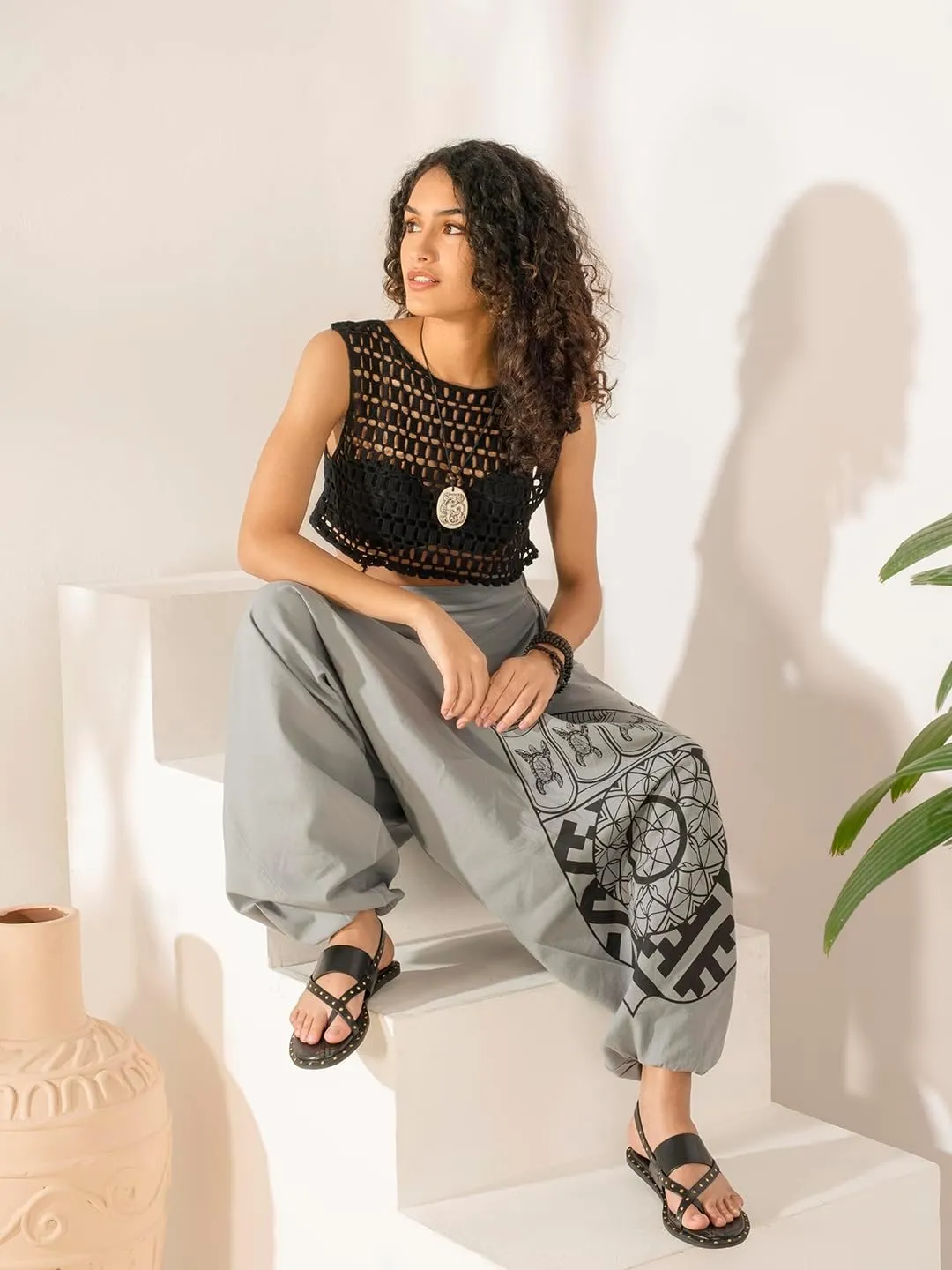 The Veshti Company Women's Printed Summer Harem Pants, Cotton Boho Hippie Casusal Oversized Palazzo Pant for Women