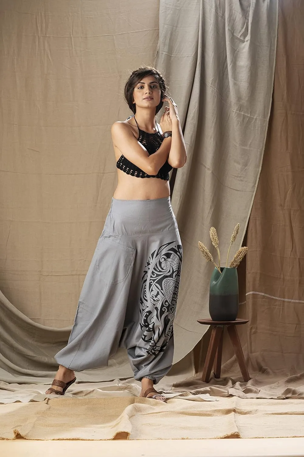 The Veshti Company Women's Printed Summer Harem Pants, Cotton Boho Hippie Casusal Oversized Palazzo Pant for Women