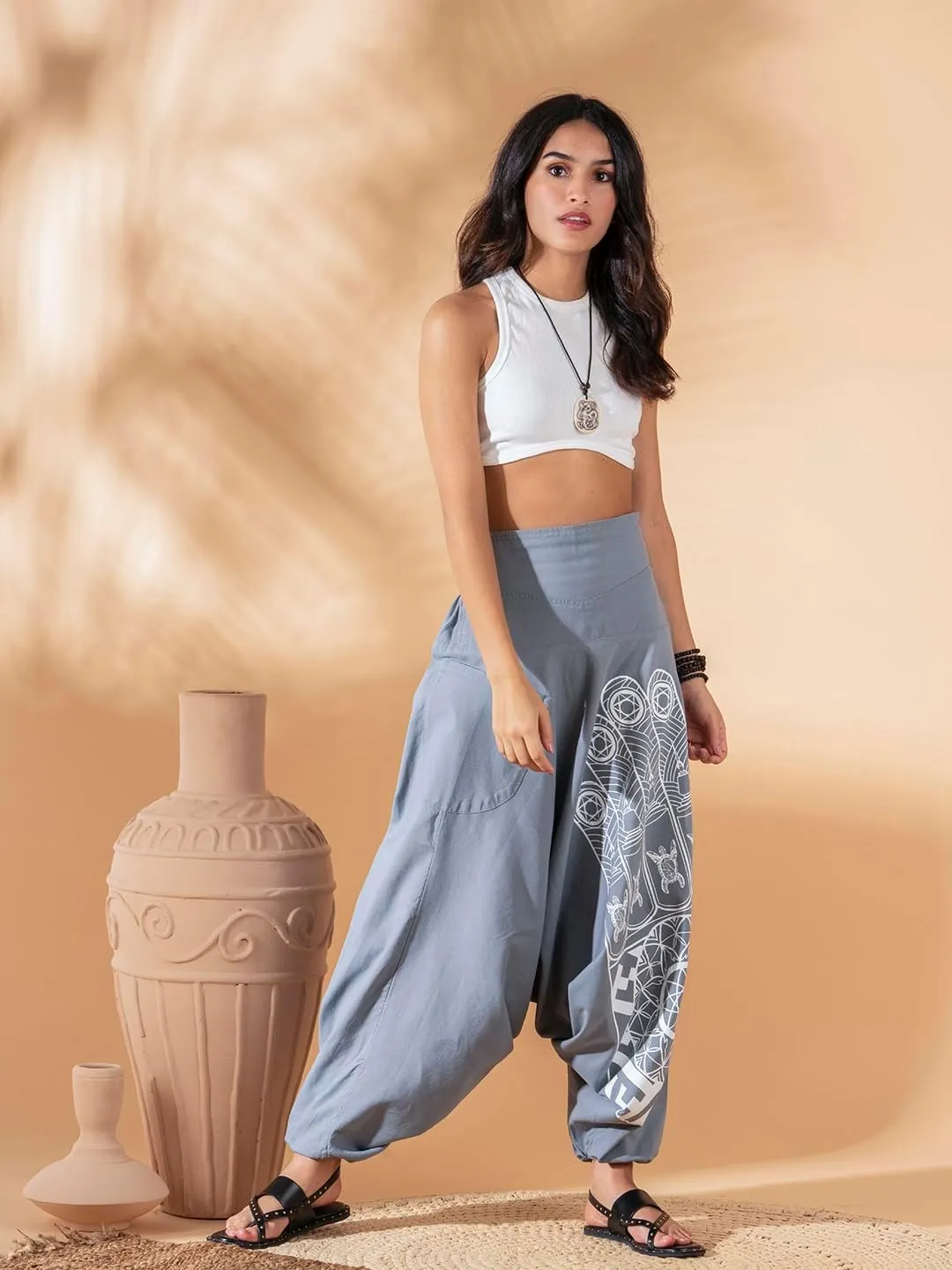 The Veshti Company Women's Printed Summer Harem Pants, Cotton Boho Hippie Casusal Oversized Palazzo Pant for Women