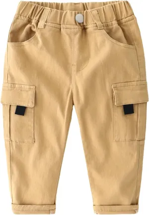 Toddler Baby Boys Twill Cargo Pants Pull-on Elastic Waist Baggy Joggers Solid School 𝐔niform Hiking Pants