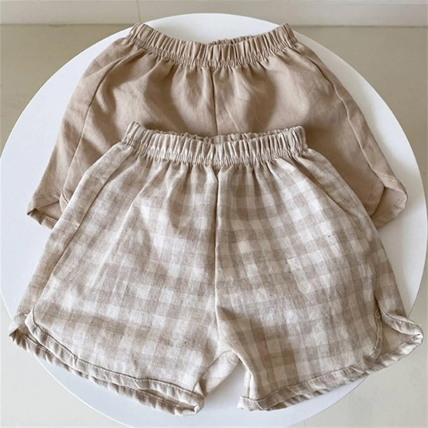 Toddler Boys Girls Shorts Cotton Linen Grid Summer Casual Shorts Kids Motion Short Pants Jogging Pants