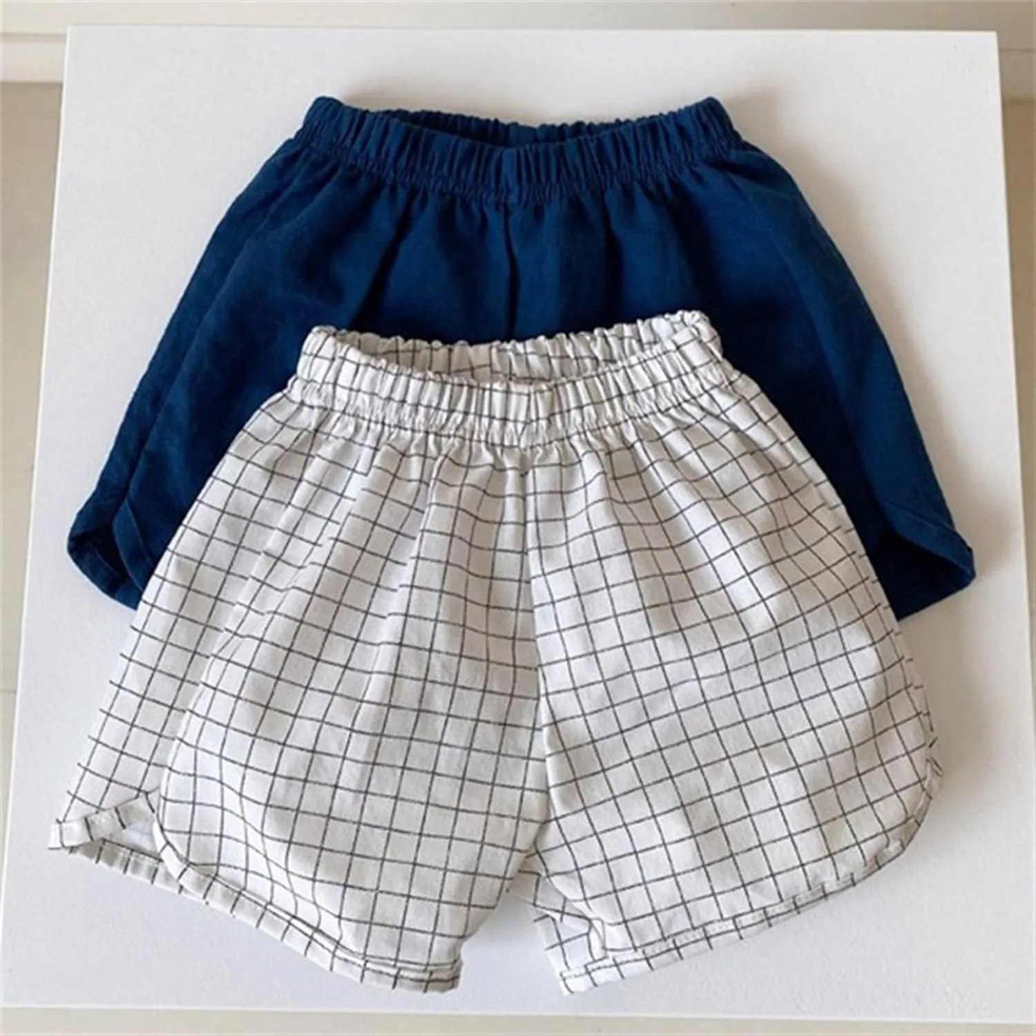 Toddler Boys Girls Shorts Cotton Linen Grid Summer Casual Shorts Kids Motion Short Pants Jogging Pants
