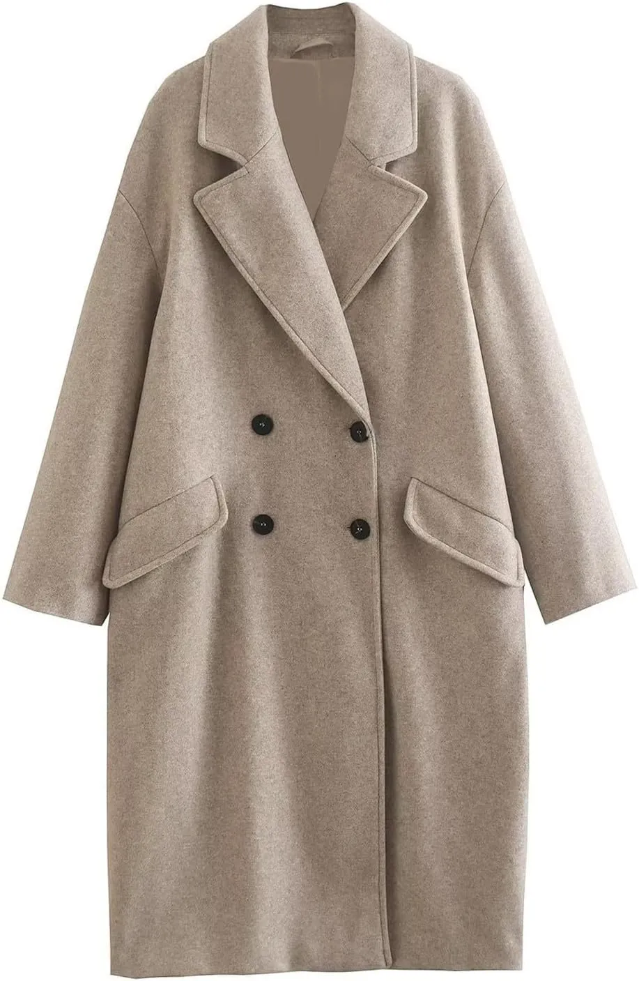 Trench Coat for Women 2024 Winter Casual Lapel Cow Horn Button Peacoat Essential Woolen Blend Coats with Pockets