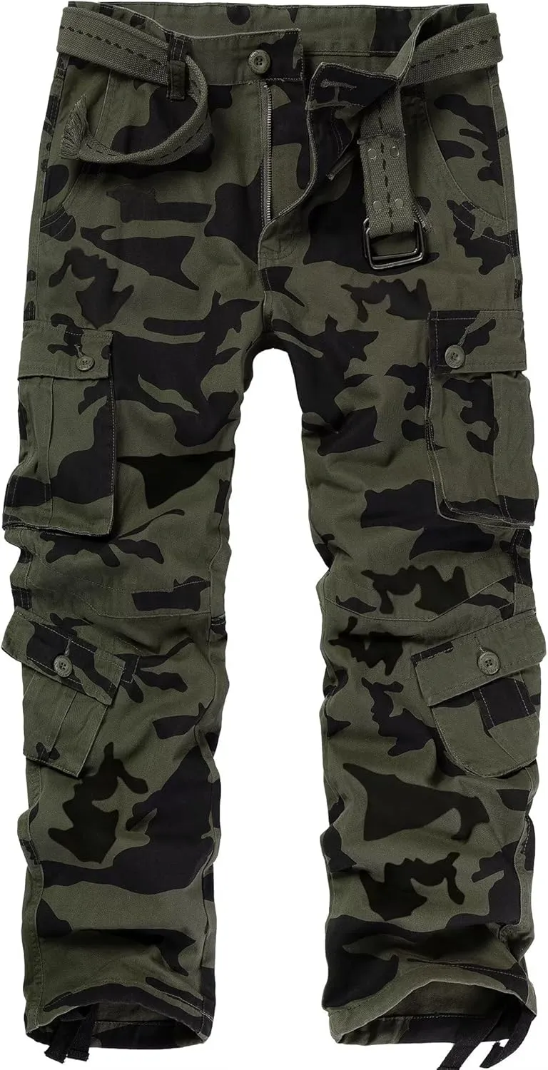 TRGPSG Men's Wild Cargo Pants, Camo Pants Cotton Casual Work Hiking Pants with 8 Pockets