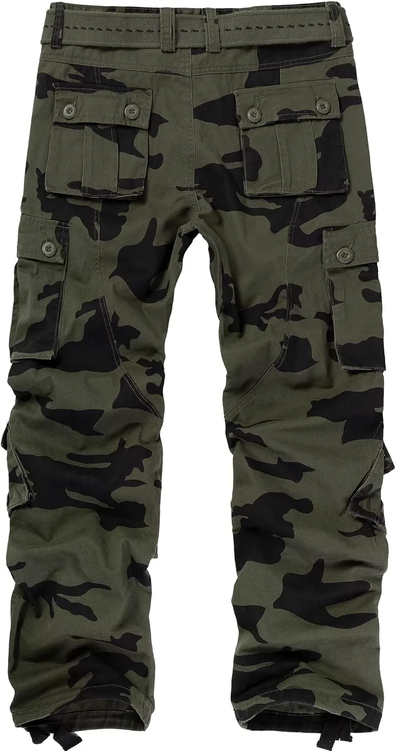 TRGPSG Men's Wild Cargo Pants, Camo Pants Cotton Casual Work Hiking Pants with 8 Pockets