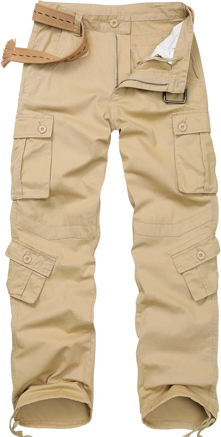 TRGPSG Men's Wild Cargo Pants, Camo Pants Cotton Casual Work Hiking Pants with 8 Pockets