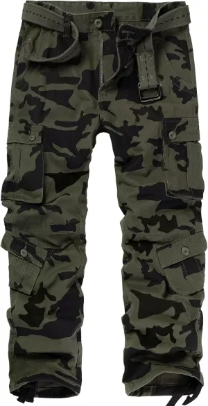 TRGPSG Men's Wild Cargo Pants, Camo Pants Cotton Casual Work Hiking Pants with 8 Pockets