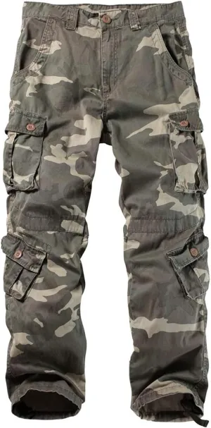 TRGPSG Men's Wild Cargo Pants, Camo Pants Cotton Casual Work Hiking Pants with 8 Pockets