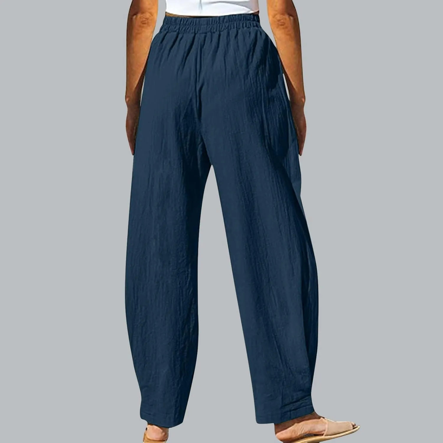 TUNUSKAT Womens Straight Leg Pants with Pockets Summer Lounge Faux Linen Trousers High Waisted Beach Slacks Vacation Outfits