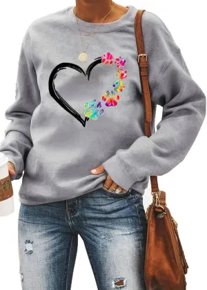 Valentine's Day Long Sleeve Sweatshirts Women Love Heart Print Graphic Shirts Pullover Tops Casual Blouse