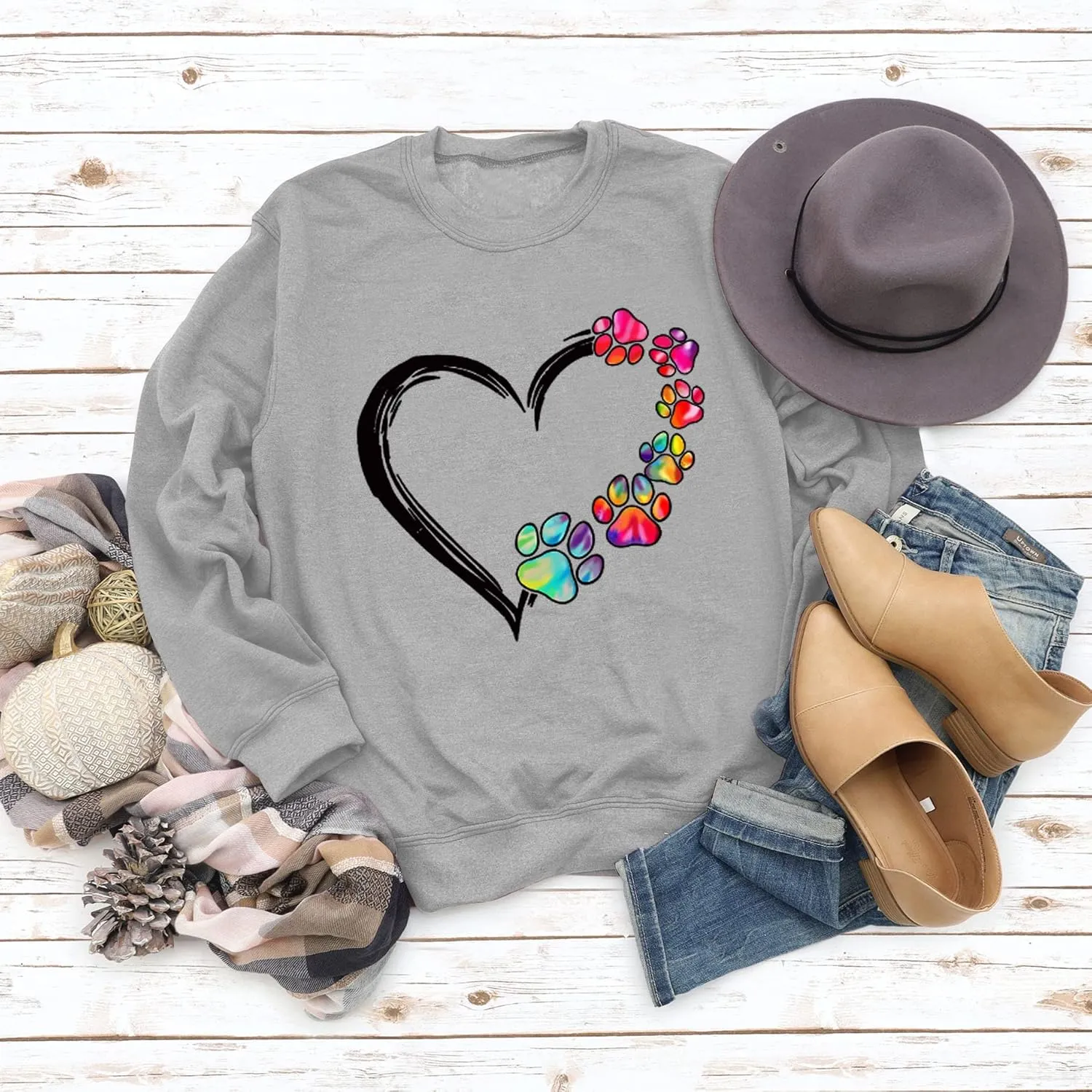 Valentine's Day Long Sleeve Sweatshirts Women Love Heart Print Graphic Shirts Pullover Tops Casual Blouse