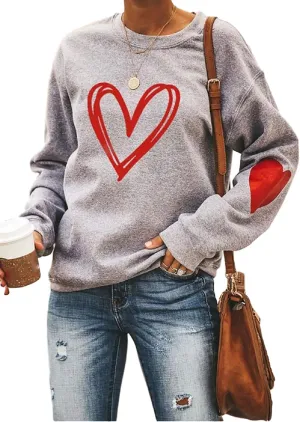 Valentine's Day Long Sleeve Sweatshirts Women Love Heart Print Graphic Shirts Pullover Tops Casual Blouse