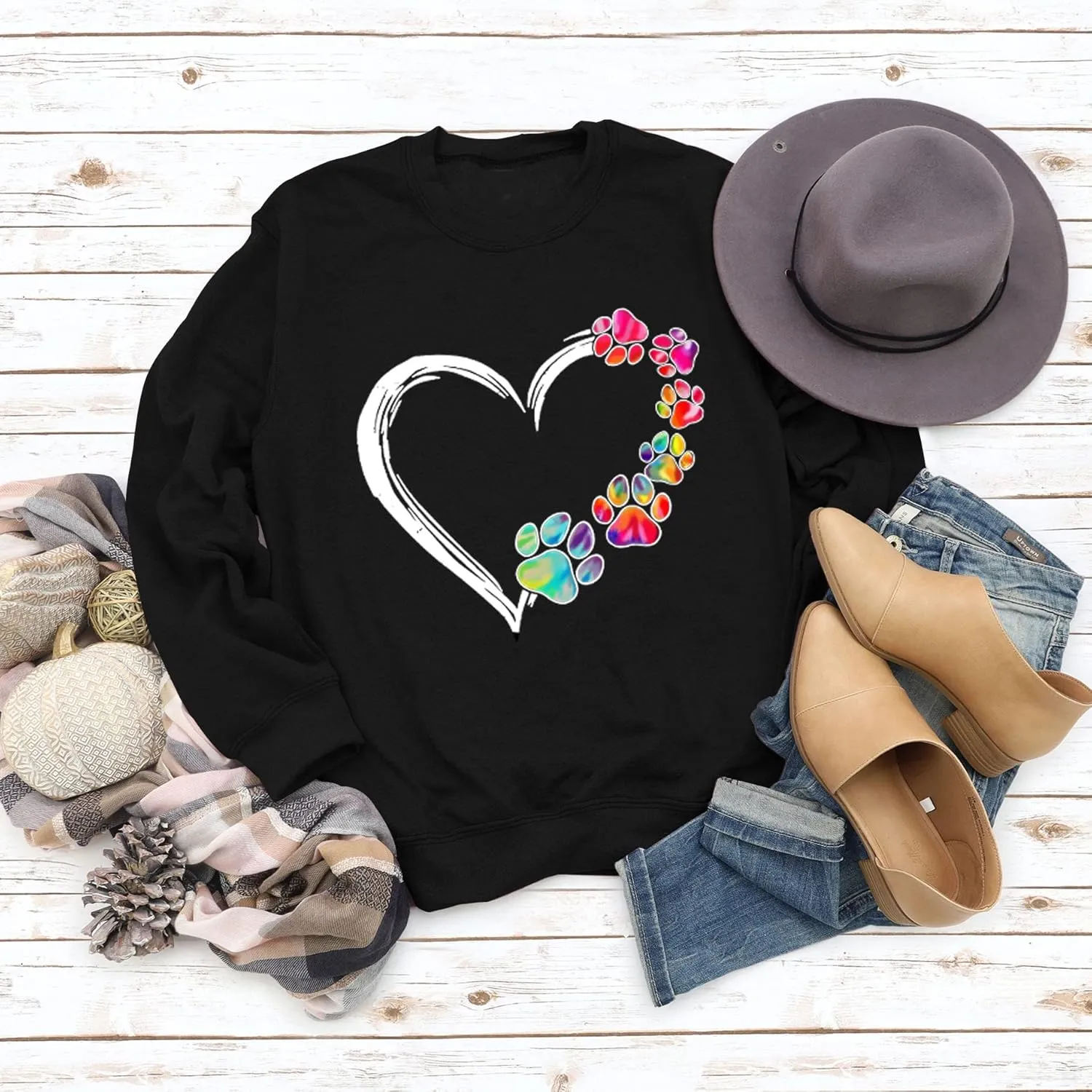 Valentine's Day Long Sleeve Sweatshirts Women Love Heart Print Graphic Shirts Pullover Tops Casual Blouse