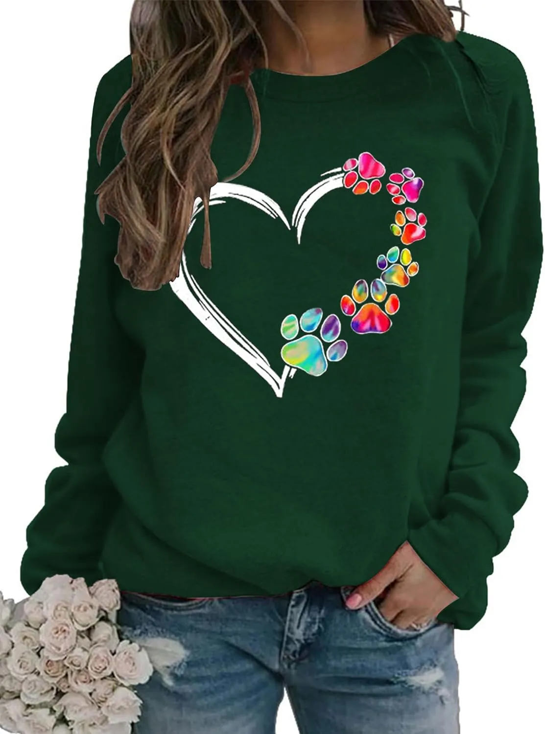 Valentine's Day Long Sleeve Sweatshirts Women Love Heart Print Graphic Shirts Pullover Tops Casual Blouse