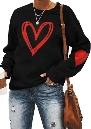 Valentine's Day Long Sleeve Sweatshirts Women Love Heart Print Graphic Shirts Pullover Tops Casual Blouse