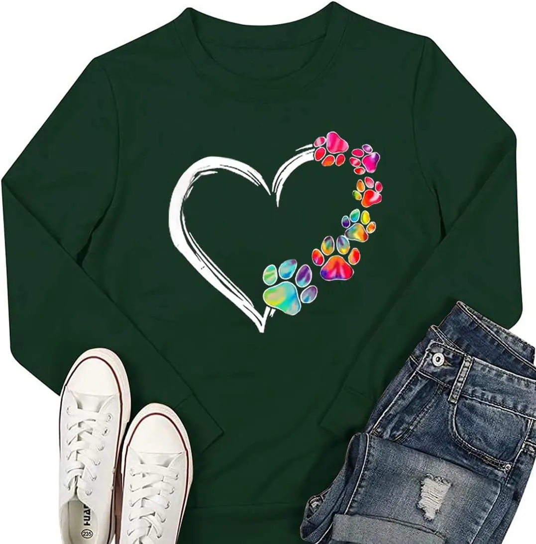 Valentine's Day Long Sleeve Sweatshirts Women Love Heart Print Graphic Shirts Pullover Tops Casual Blouse