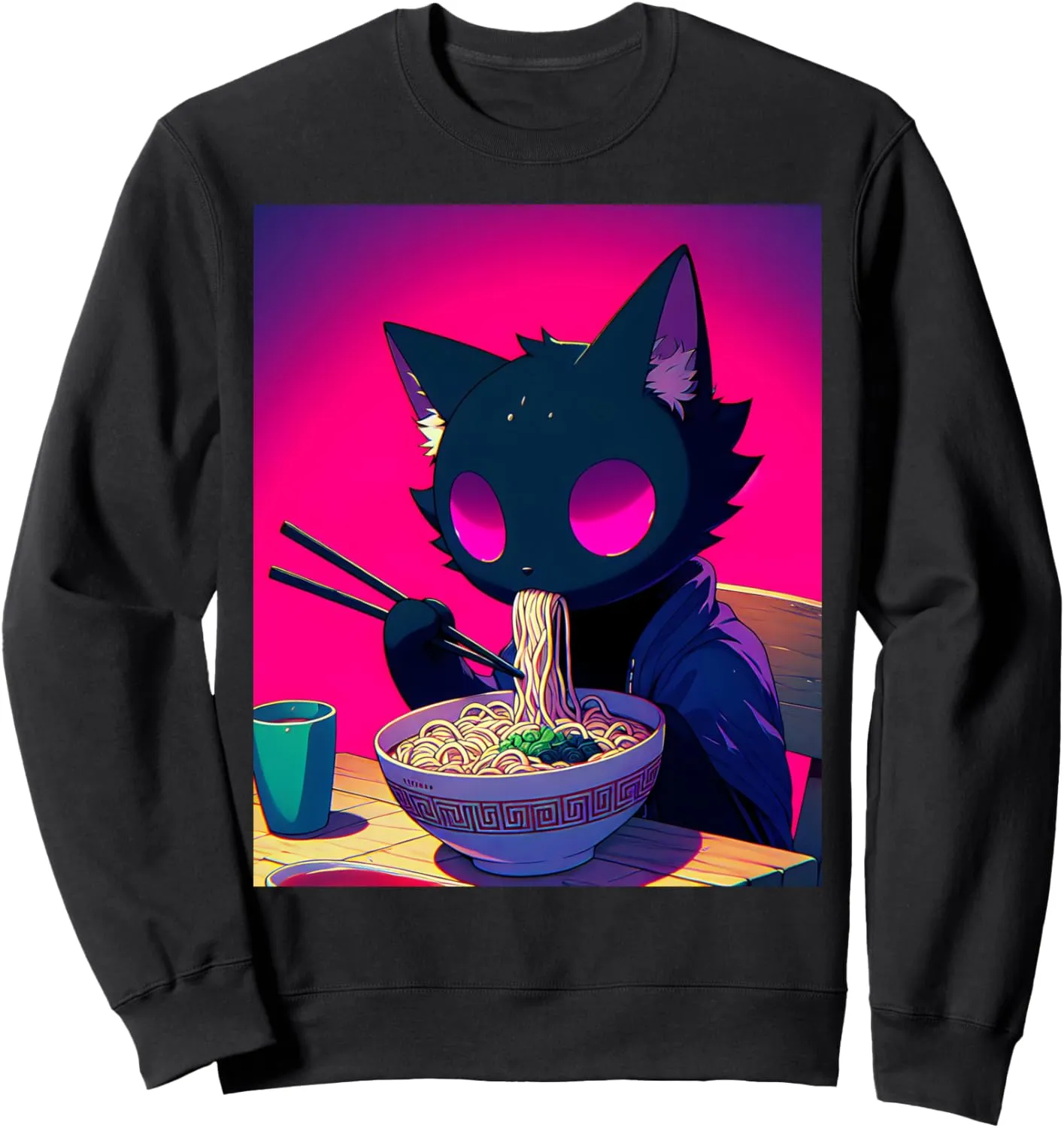 Void Black Cat Eating Ramen Anime Cat Gifts Men Women Kids Sweatshirt