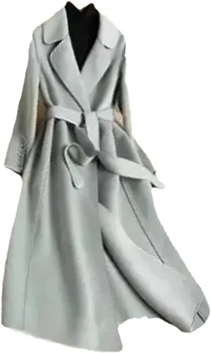 Vsadsau Women's Autumn And Winter Wool Blended Coat Double Breasted Long Solid Color Jacket