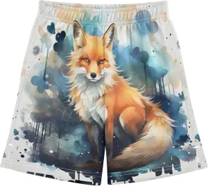 Watercolor Blue Fox Boy's Lightweight Casual Shorts Athletic Summer Shorts with Pockets for Outdoor Camping Hiking