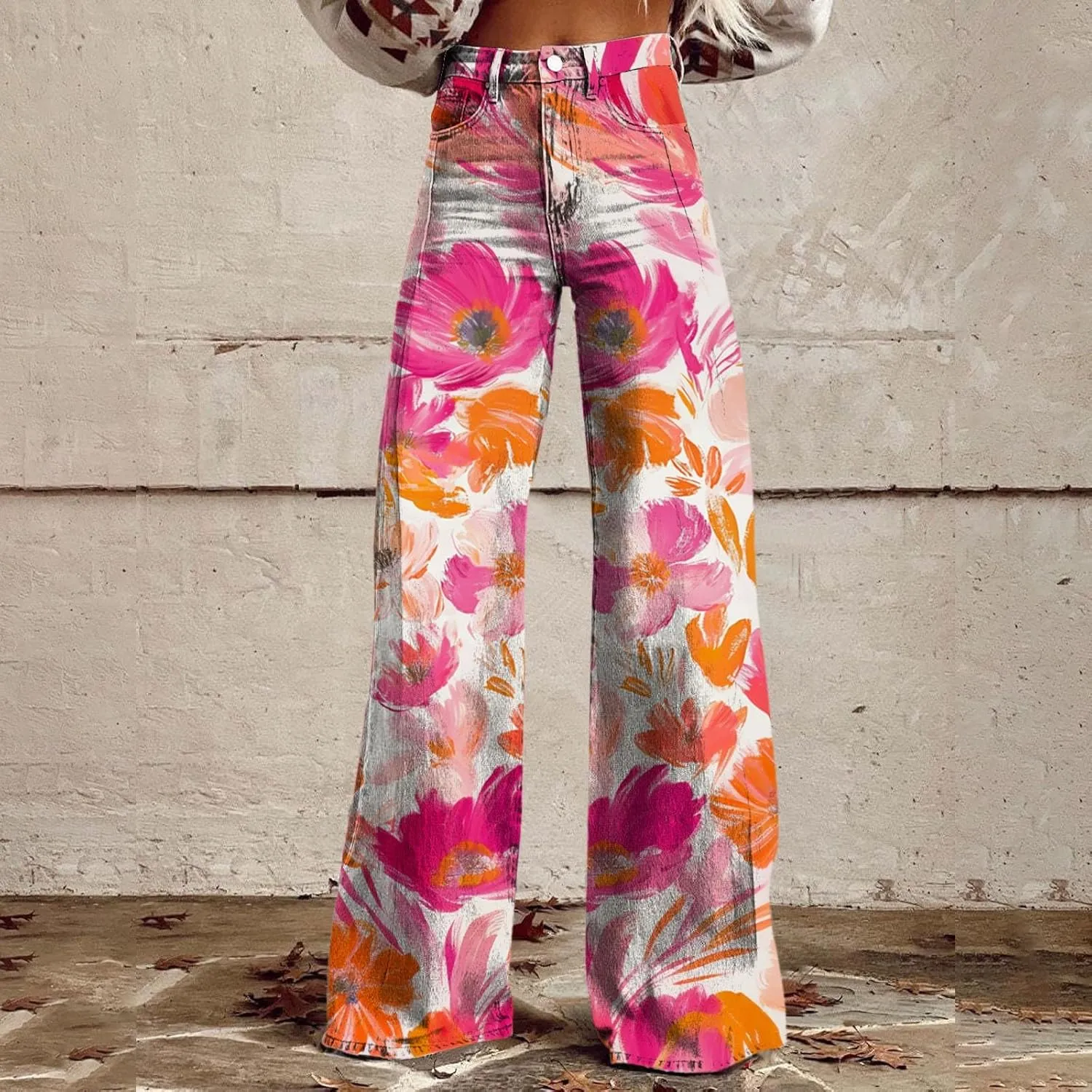 Wide Leg Straight Maxi Pants for Women 2024 Fashion Colorful Printed High Waisted Palazzo Relaxed Fit Street Trousers