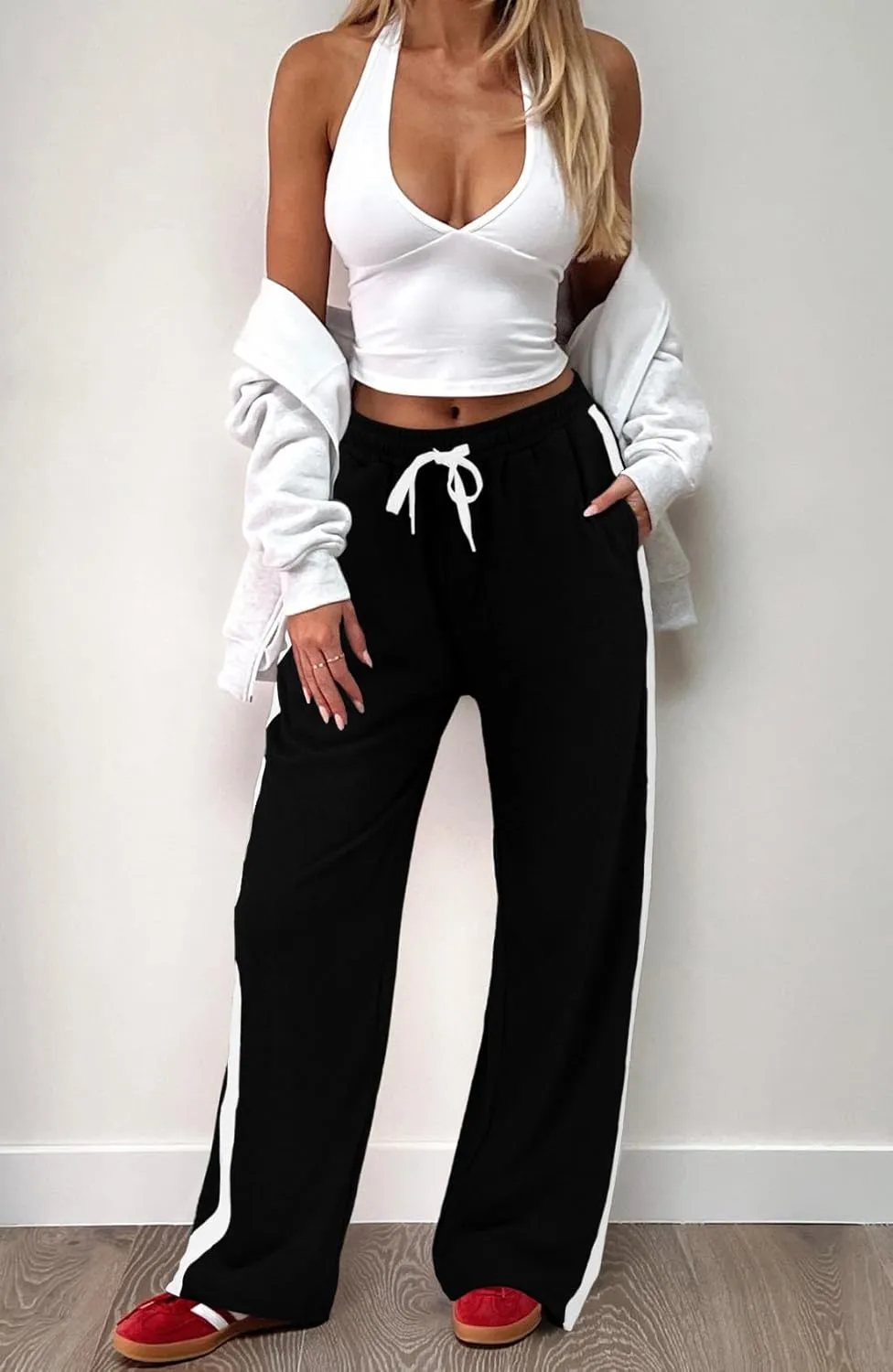 Wide Leg Sweatpants Women Lightweight Track Pants, Drawstring Straight Leg Casual Baggy Sweats for Lounge Yoga