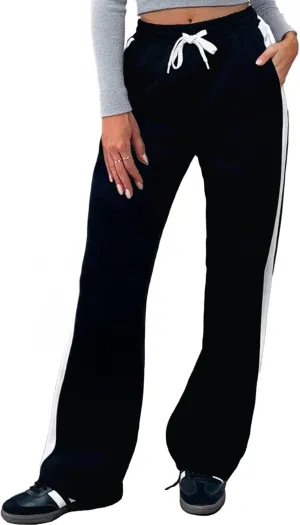 Wide Leg Sweatpants Women Lightweight Track Pants, Drawstring Straight Leg Casual Baggy Sweats for Lounge Yoga