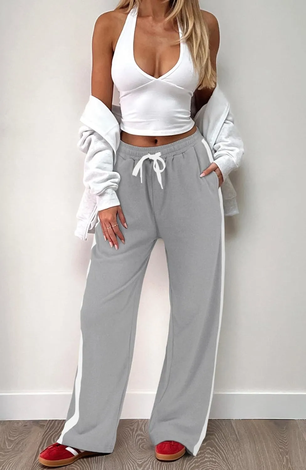 Wide Leg Sweatpants Women Lightweight Track Pants, Drawstring Straight Leg Casual Baggy Sweats for Lounge Yoga
