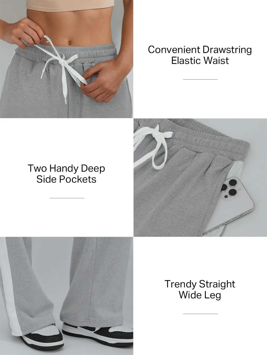 Wide Leg Sweatpants Women Lightweight Track Pants, Drawstring Straight Leg Casual Baggy Sweats for Lounge Yoga