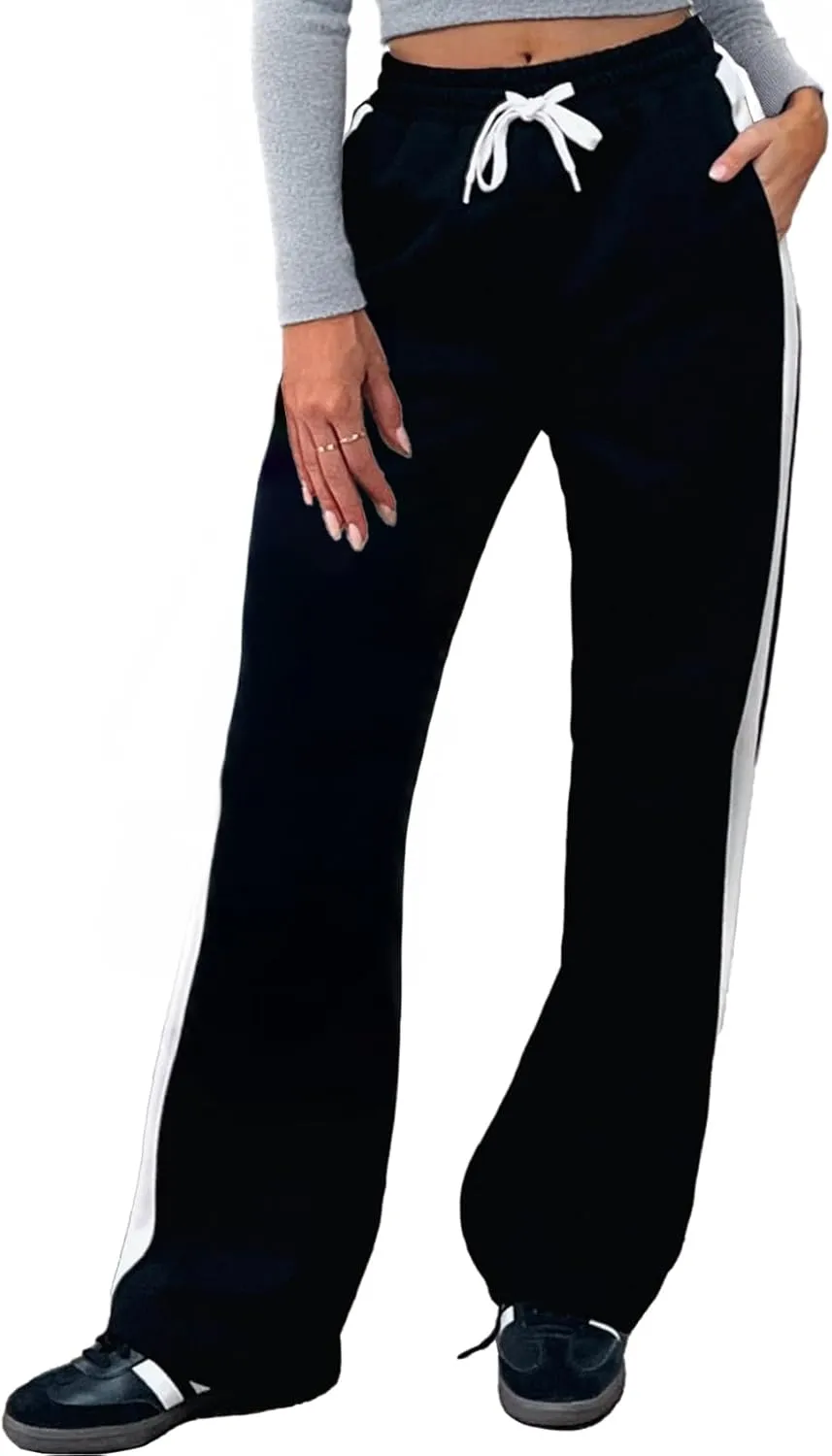 Wide Leg Sweatpants Women Lightweight Track Pants, Drawstring Straight Leg Casual Baggy Sweats for Lounge Yoga