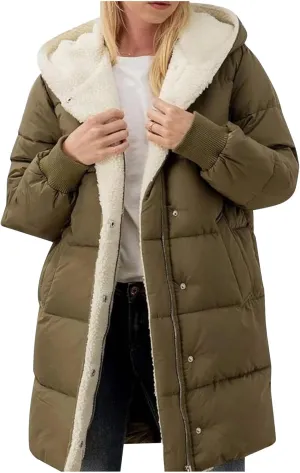 Winter Warm Thicken Temperament Fleece Coat for Womens Outdoor Commuting Slim Overcoat Zipper Hooded Long Sleeve Jacket