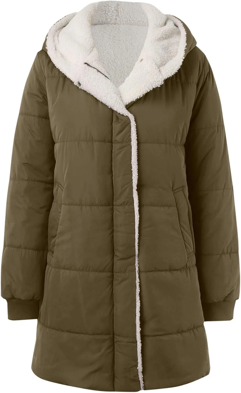 Winter Warm Thicken Temperament Fleece Coat for Womens Outdoor Commuting Slim Overcoat Zipper Hooded Long Sleeve Jacket