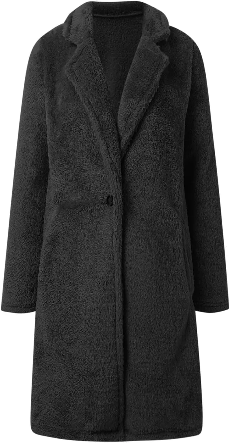 Women Autumn and Winter Fashion Leisure Warm Windproof Fleece Button Jacket Coat Outerwear Women
