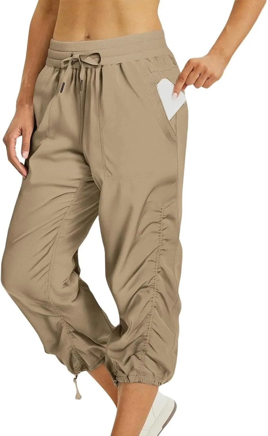 Women Capri Pants Casual Drawstring Elastic High Waisted Pant Quick Dry Tapered Pant Athletic Workout Hiking Trousers