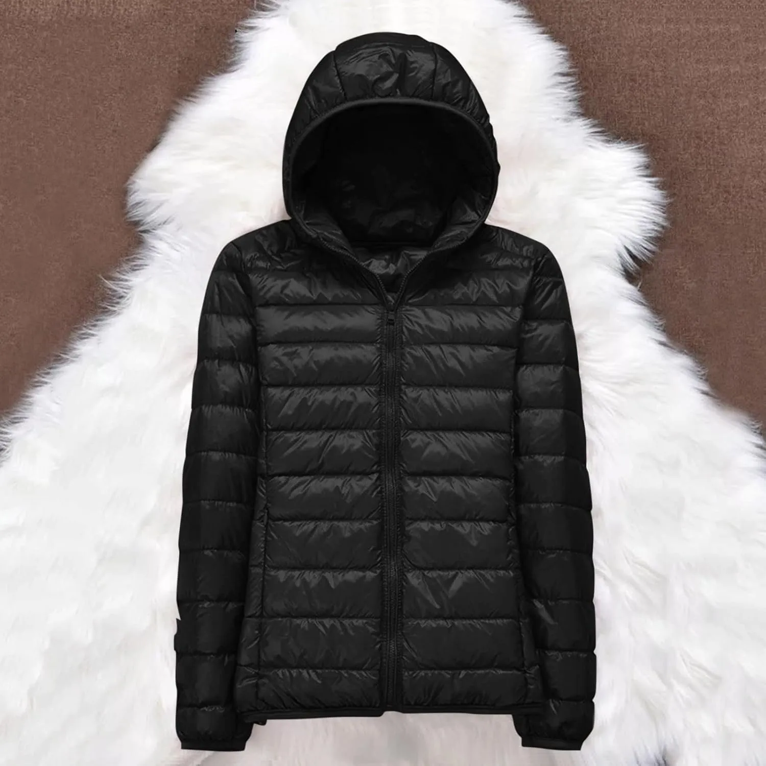 Women Down Puffer Jacket Hooded Lightweight Packable Quilted Travel Puffer Coat Comfy Winter Warm Down Jacket Outwear