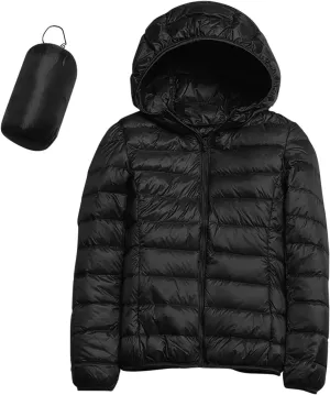 Women Down Puffer Jacket Hooded Lightweight Packable Quilted Travel Puffer Coat Comfy Winter Warm Down Jacket Outwear